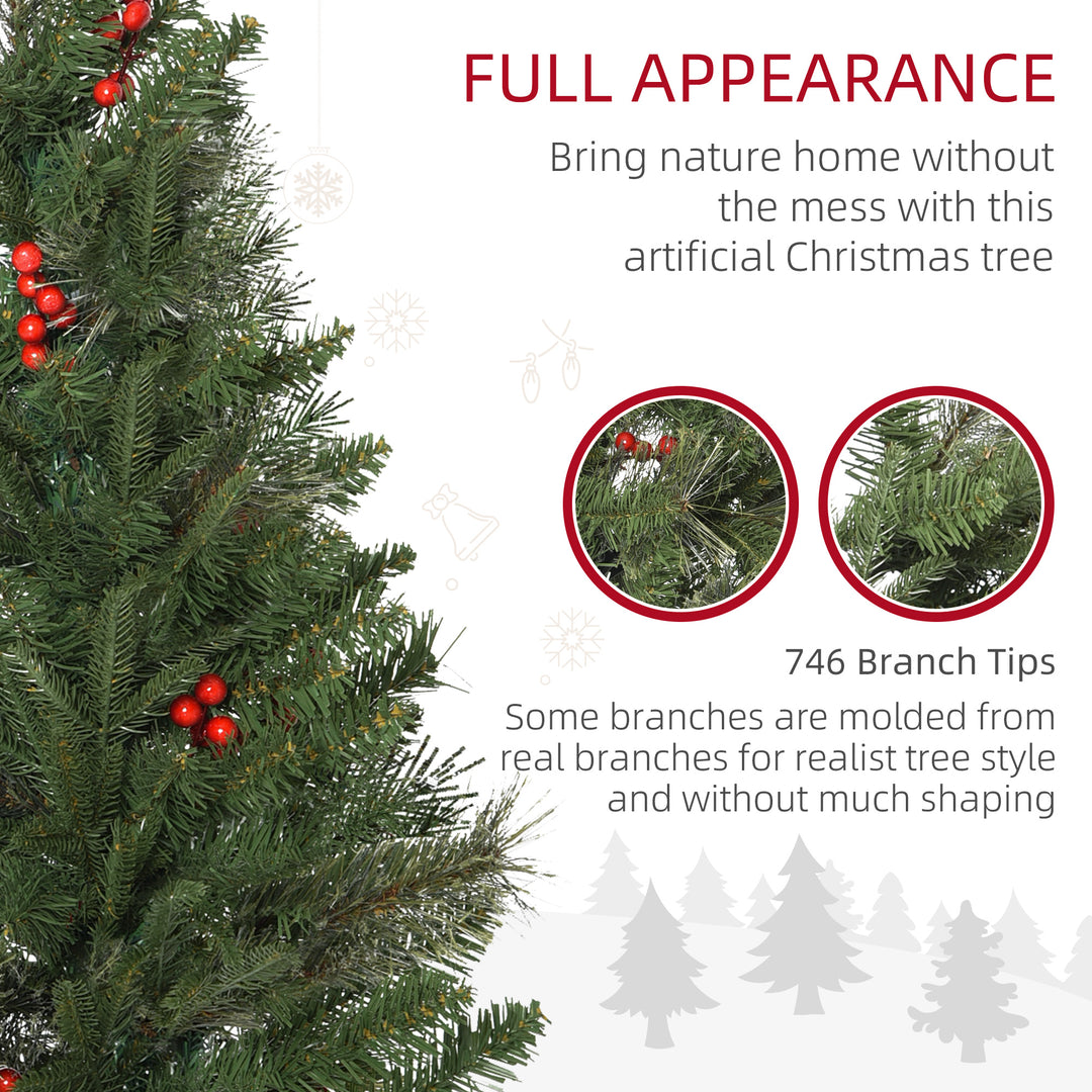 MCL 7ft Pencil Artificial Christmas Tree with Realistic Branches, Red Berries, Auto Open, Green