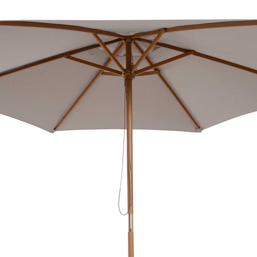 2.5m Wood Garden Parasol Sun Shade Patio Outdoor Wooden Umbrella Canopy, Table Market Umbrella with Vent, 38mm Pole, Rope Pulley Mechanism, Grey