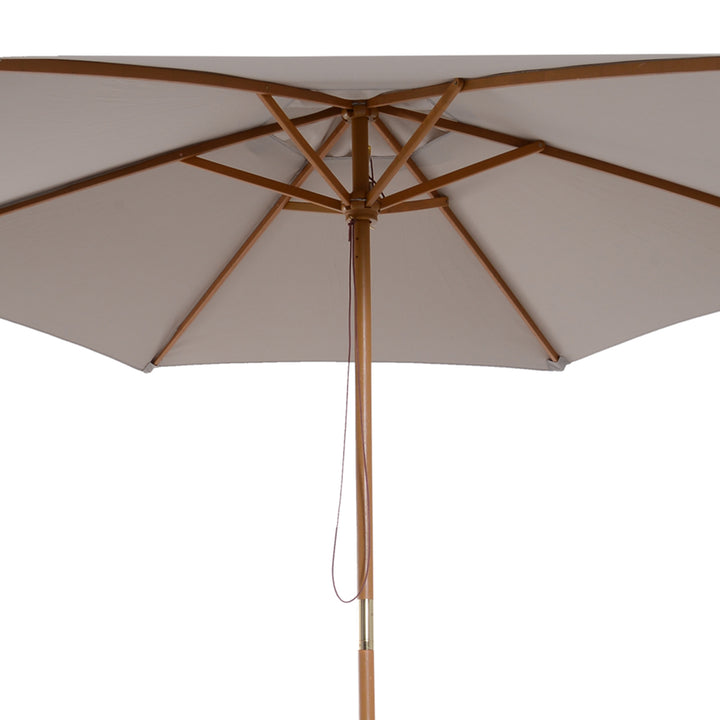 2.5m Wood Garden Parasol Sun Shade Patio Outdoor Wooden Umbrella Canopy, Table Market Umbrella with Vent, 38mm Pole, Rope Pulley Mechanism, Grey