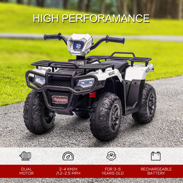 12V Kids Quad Bike with Forward, Reverse Functions, Ride-On ATV w/ Music, LED, Headlights, for Ages 3-5 Years - White
