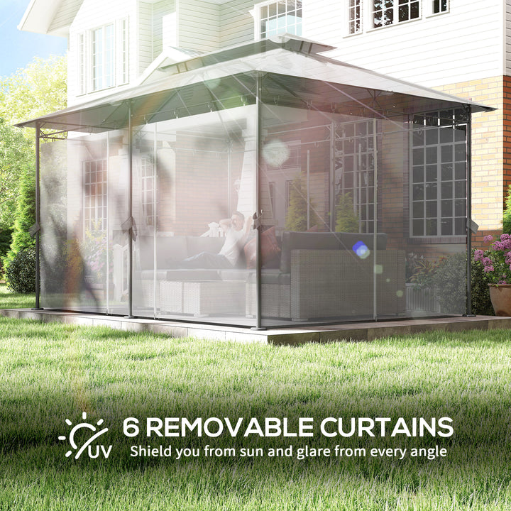 3 x 4m Metal Frame, Two-Tier Roof Gazebo - Dark Grey