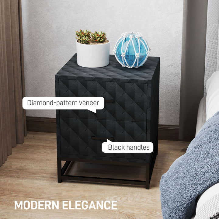 Bedside Tables Set of 2, Modern Bedside Table Nightstand with 2 Drawers, Bedside Cabinet Sofa Side Table with Storage, Steel Legs for Bedroom, Living Room, Black