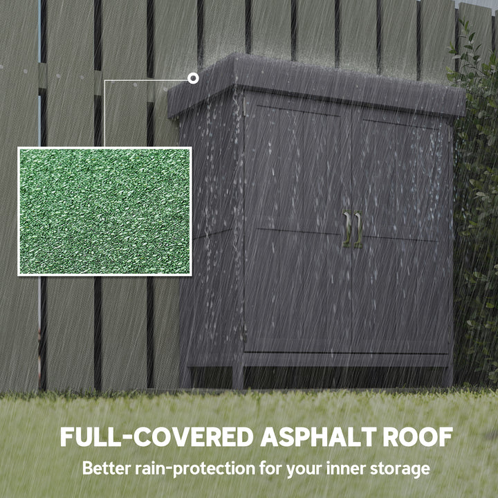 MCL Small Shed, Wooden Garden Shed with Openable Hinged Roof and Removable Shelf, Outdoor Tool Storage Cabinet Chest with Double Doors, 74 x 43 x 88 cm, Grey