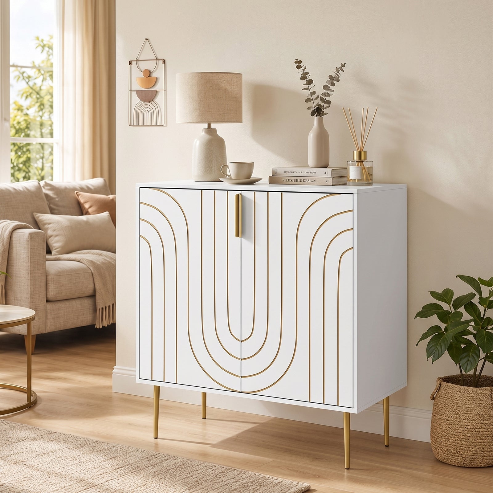 Modern Kitchen Cupboard, Storage Cabinet with 2 Doors, Adjustable Shel