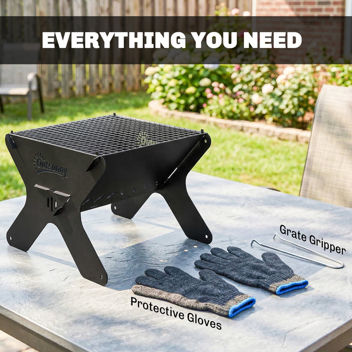 2-In-1 Portable BBQ Grill and Camping Fire Pit, Tabletop Charcoal Barb