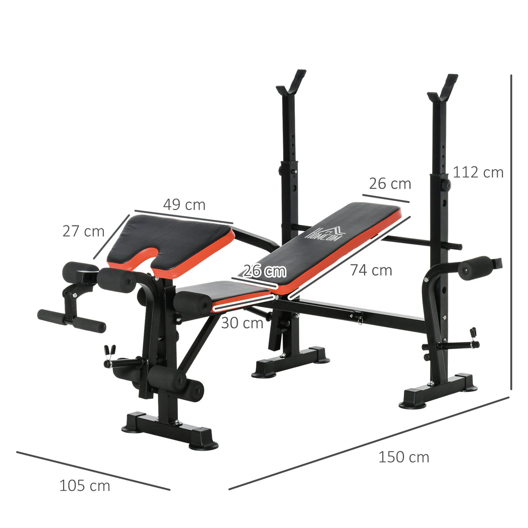 HOMCOM Adjustable Weight Bench with Leg Developer Barbell Rack for Weight Lifting and Strength Training Multifunctional Workout Station