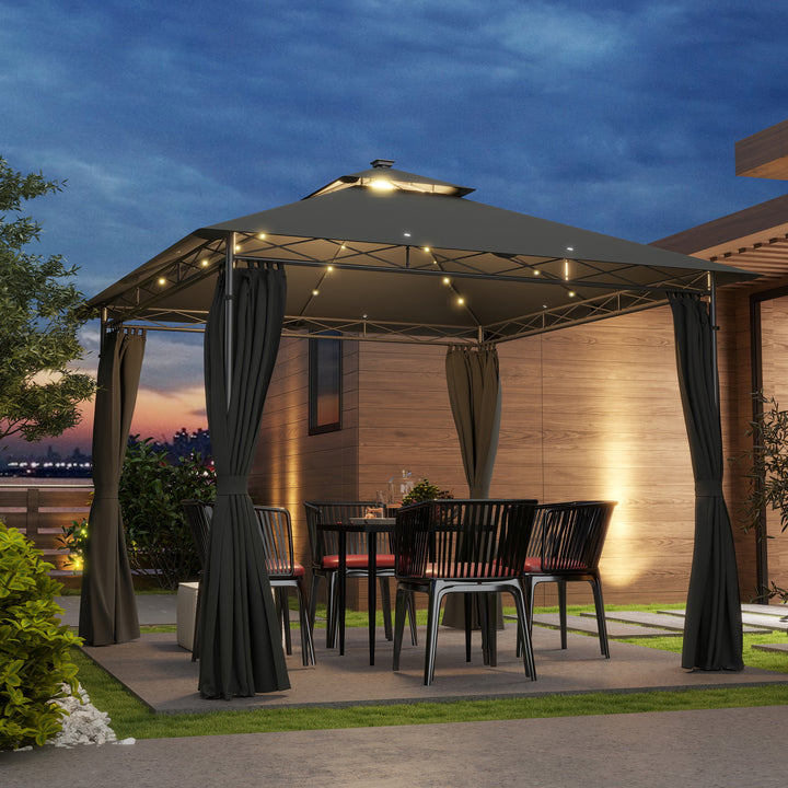 3 x 3 m Solar LED Metal Gazebo - Dark Grey
