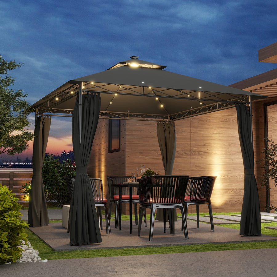 3 x 3 m Solar LED Metal Gazebo - Dark Grey