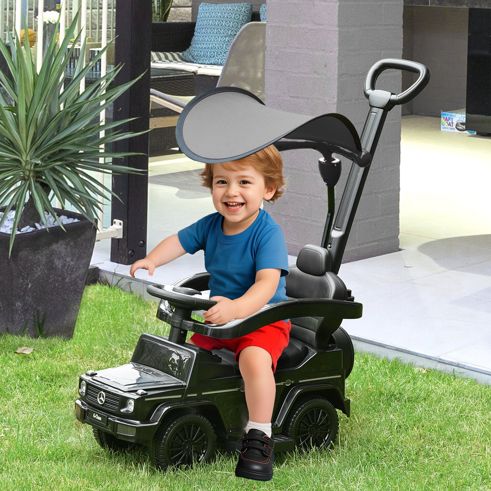 3 in 1 Kids Children Ride on Push Car Toddler Sliding Car G350 Licensed Walker Foot to Floor Slider Push-Along with Horn Steering Wheel NO POWER Manual, Black