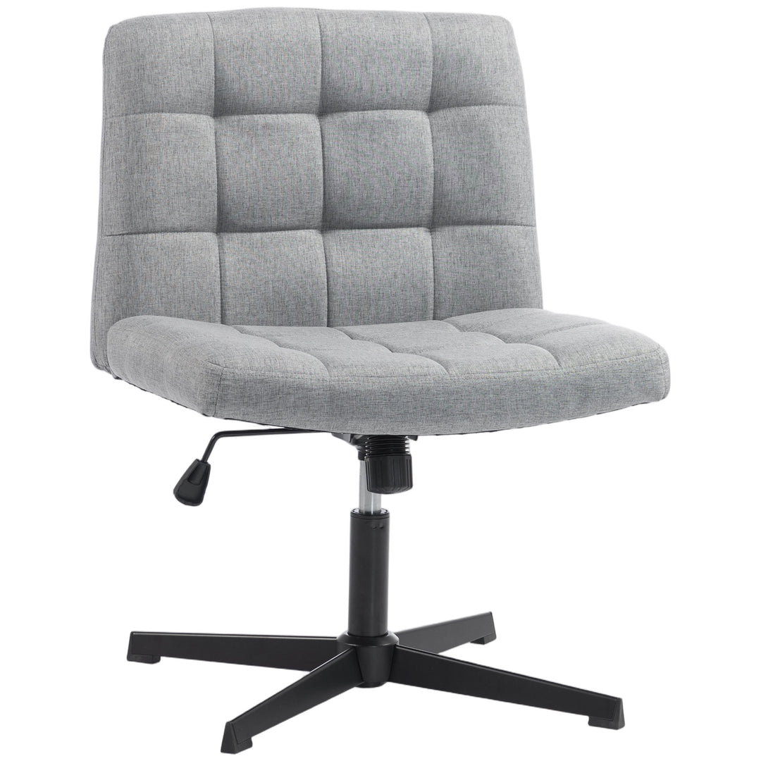 Armless Office Chair, Cross Legged Linen Computer Desk Vanity Chair - Grey