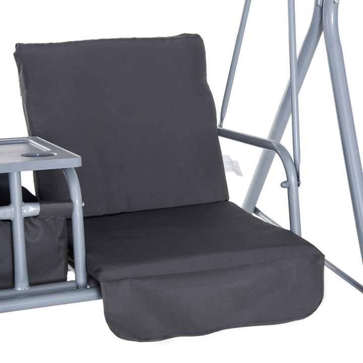 Steel Frame 2-Seater Swing Chair w/ Table Grey