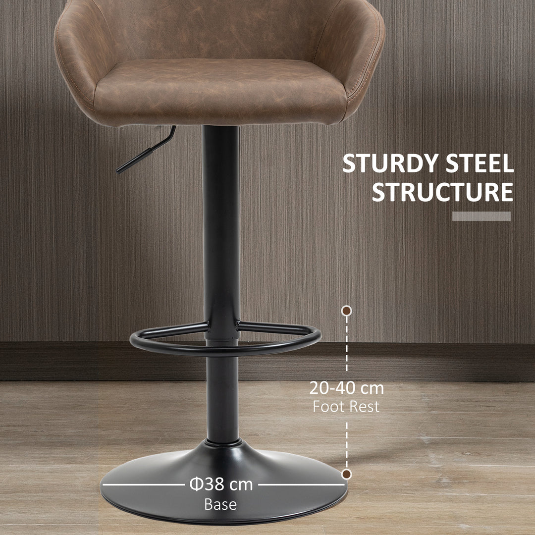 Bar Stools Set of 2, Height Adjustable Swivel Barstools, PU Leather Kitchen Stools with Backs, Armrests and Footrest for Home, Counter and Dining Room, Dark Brown