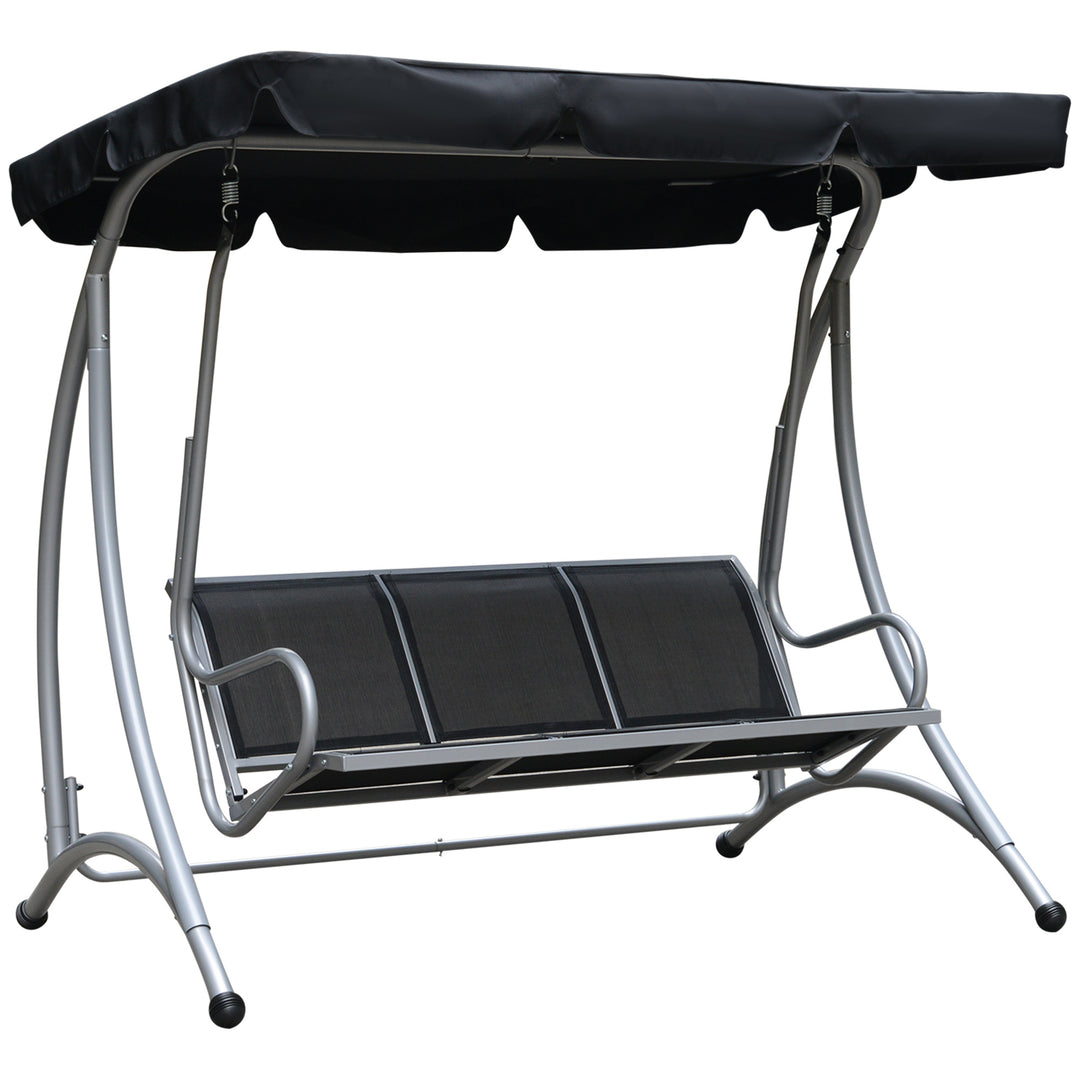 Three Person Steel Outdoor Porch Swing Chair Bench with Canopy Cover - Black