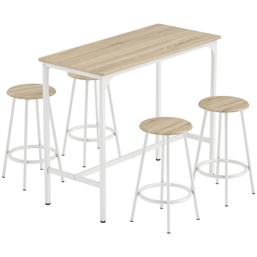 5 Piece Bar Table Set for 4 with Stools, Metal Frame, Footrest for Kit