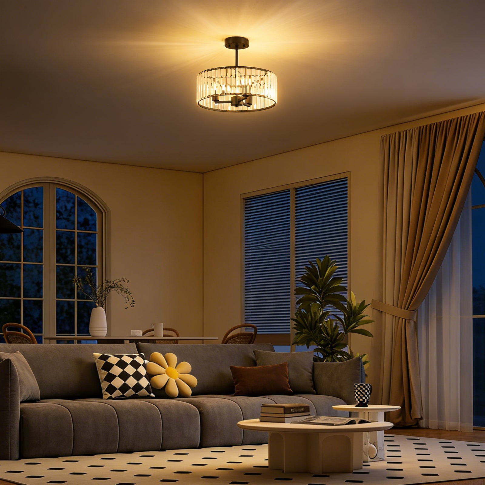 Crystal Ceiling Light, Semi Flush Mount Modern Crystal Chandelier Ceil