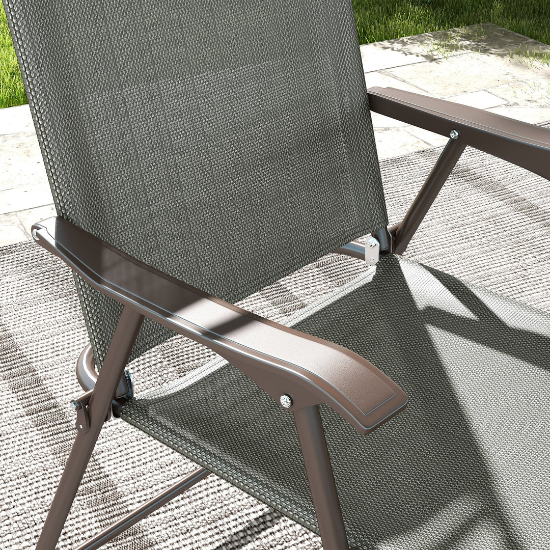 Set of Two Folding Garden Chairs, with Fabric Mesh Seats - Dark Grey