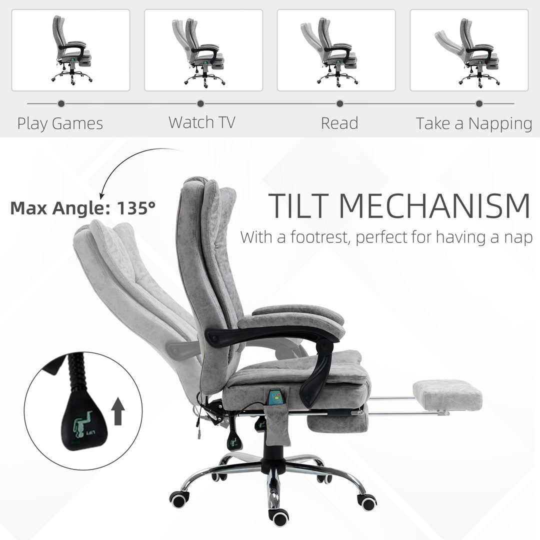 6 Point Vibrating Massage Office Chair with Heat, Breathable Faux Leather Office Chair with High Back, Height Adjustable Grey