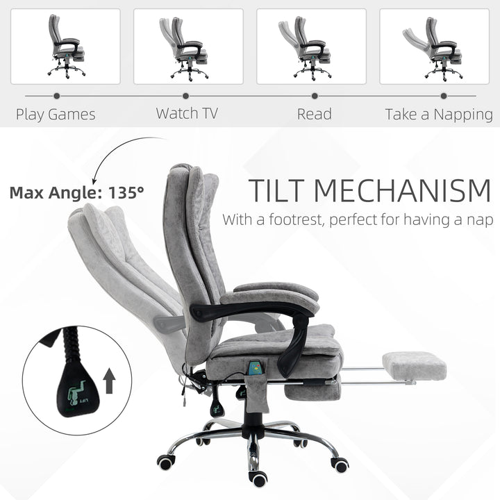 6 Point Vibrating Massage Office Chair with Heat, Breathable Faux Leather Office Chair with High Back, Height Adjustable Grey