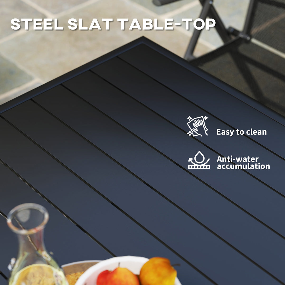 Square Garden Table with Slat Top, Steel Frame, Outdoor Table for 4 Person, 80 x 80 x 74 cm, Black