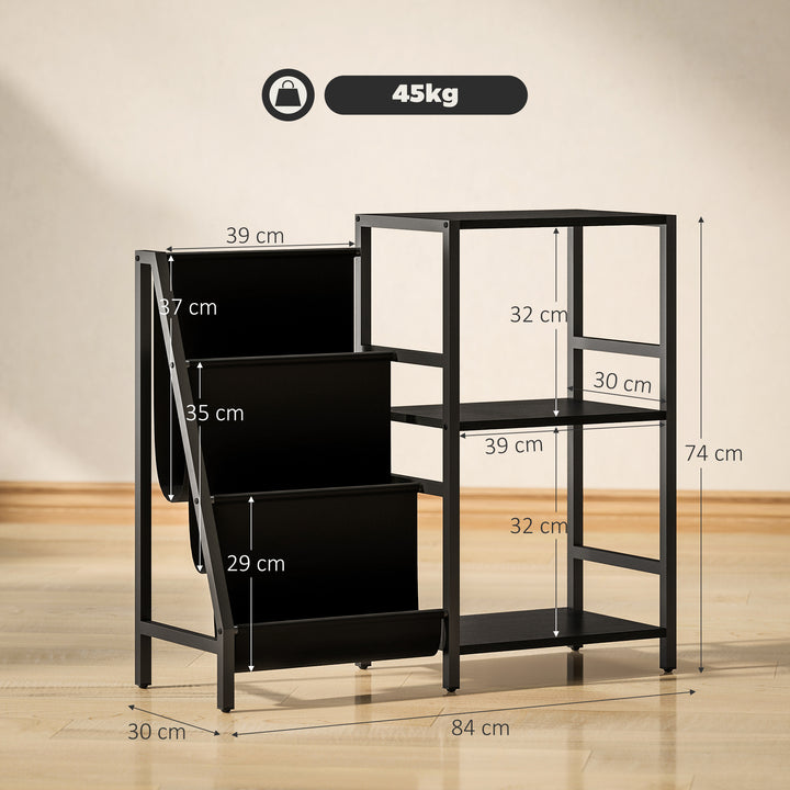 3-Tier Record Player Stand, End Table for Living Room, Bedroom - Black Wood Effect
