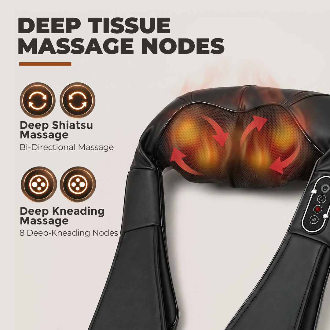 Neck and Shoulder Massager with Heat, Deep Tissue Shiatsu 3D Kneading 