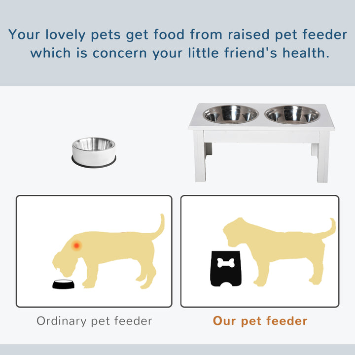 Pawhut Stainless Steel Pet Feeder, Durable & Easy to Clean, Ideal for Cats & Dogs, 43.7Lx24Wx15H cm, White | Aosom UK