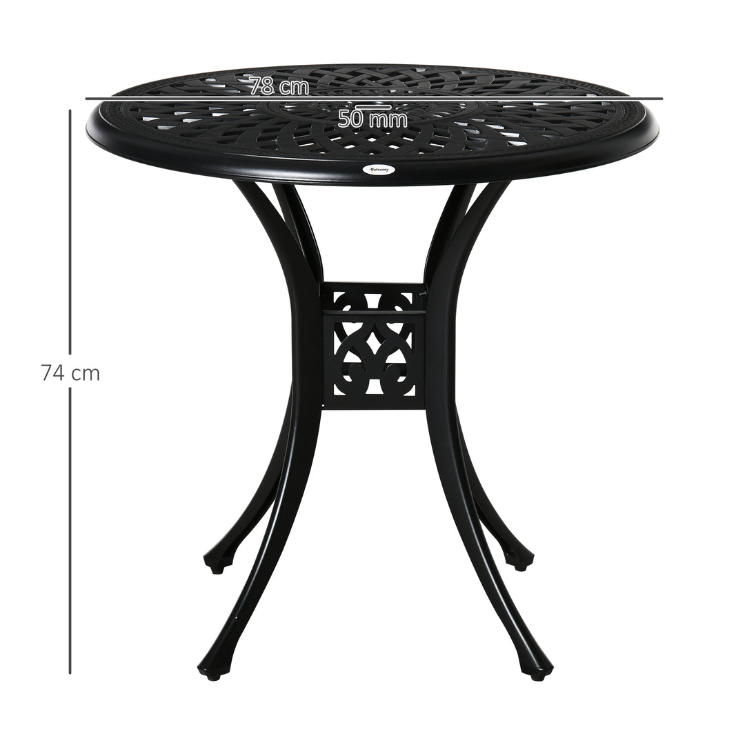 78 cm Round Garden Dining Table with Parasol Hole Antique Cast Aluminium Outdoor Table Only, Black