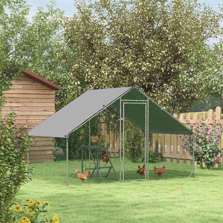 Chicken Run Galvanised Walk-in Chicken Coop Hen Poultry House Cage Rabbit Hutch Pet Playpen Garden w/ Water-Resist Cover, 3 x 2 x 2m