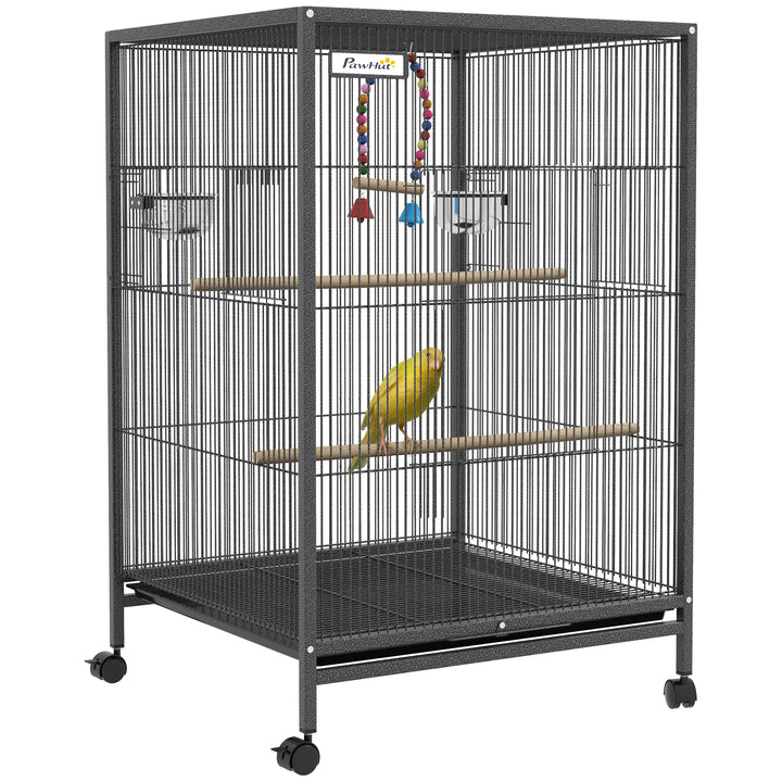 PawHut Bird Cage, Budgie Cage, with Rolling Stand, for Small Birds - Grey | Aosom UK