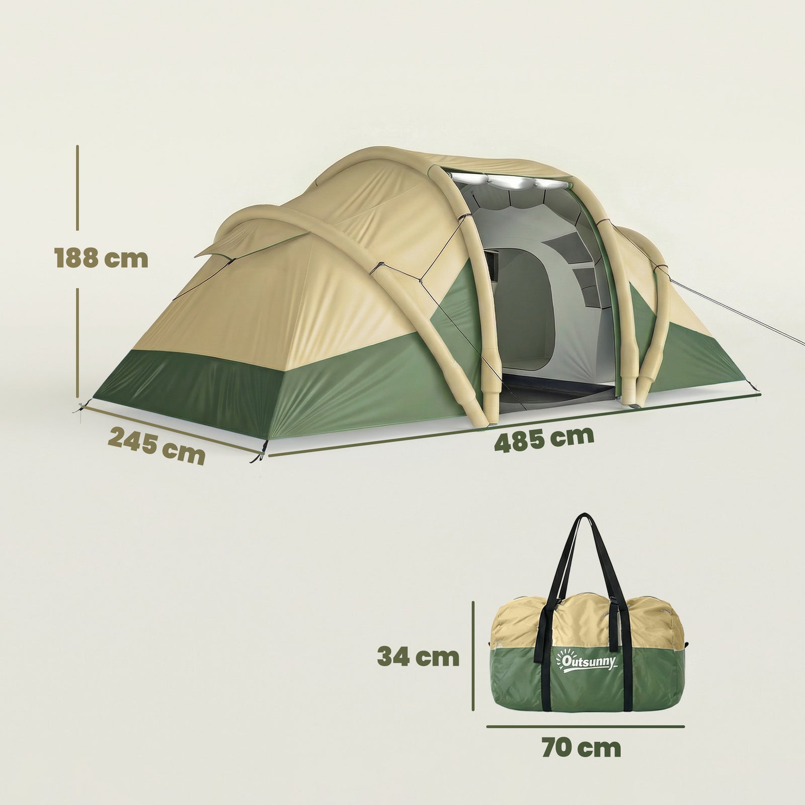 Inflatable Tent 2 Bedroom Tunnel Design Windproof Air Tent with Carry 