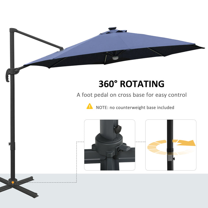 3(m) LED Cantilever Parasol Outdoor Sun Umbrella w/ Base Solar Lights Blue