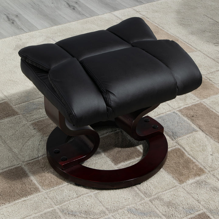 360° Swivel Recliner Chair with Footstool, PU Leather Manual Recliner Armchair with Solid Wood Base, Upholstered Reclining Chair for Living Room, Bedroom, Office, Black