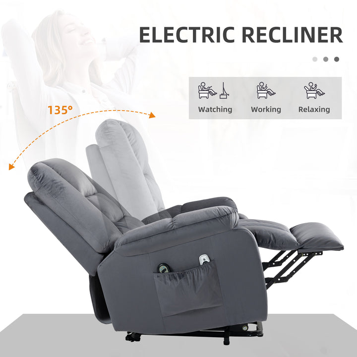 HOMCOM Lift Chair, Quick Assembly, Electric Riser and Recliner Chair with Vibration Massage, Heat, Side Pockets, Grey | Aosom UK