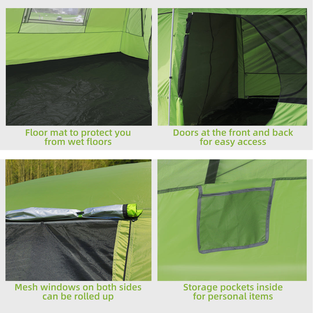 Tunnel Tent Camping Shelter w/ Porch, Two Rooms, Lamp Hook, Portable Carry Bag