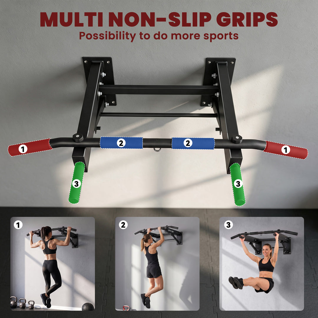 Pull Up Bar Wall Mounted Chin Up Bar with Folding Design, 3 Hooks for 