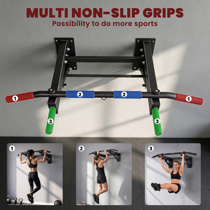Pull Up Bar Wall Mounted Chin Up Bar with Folding Design, 3 Hooks for 