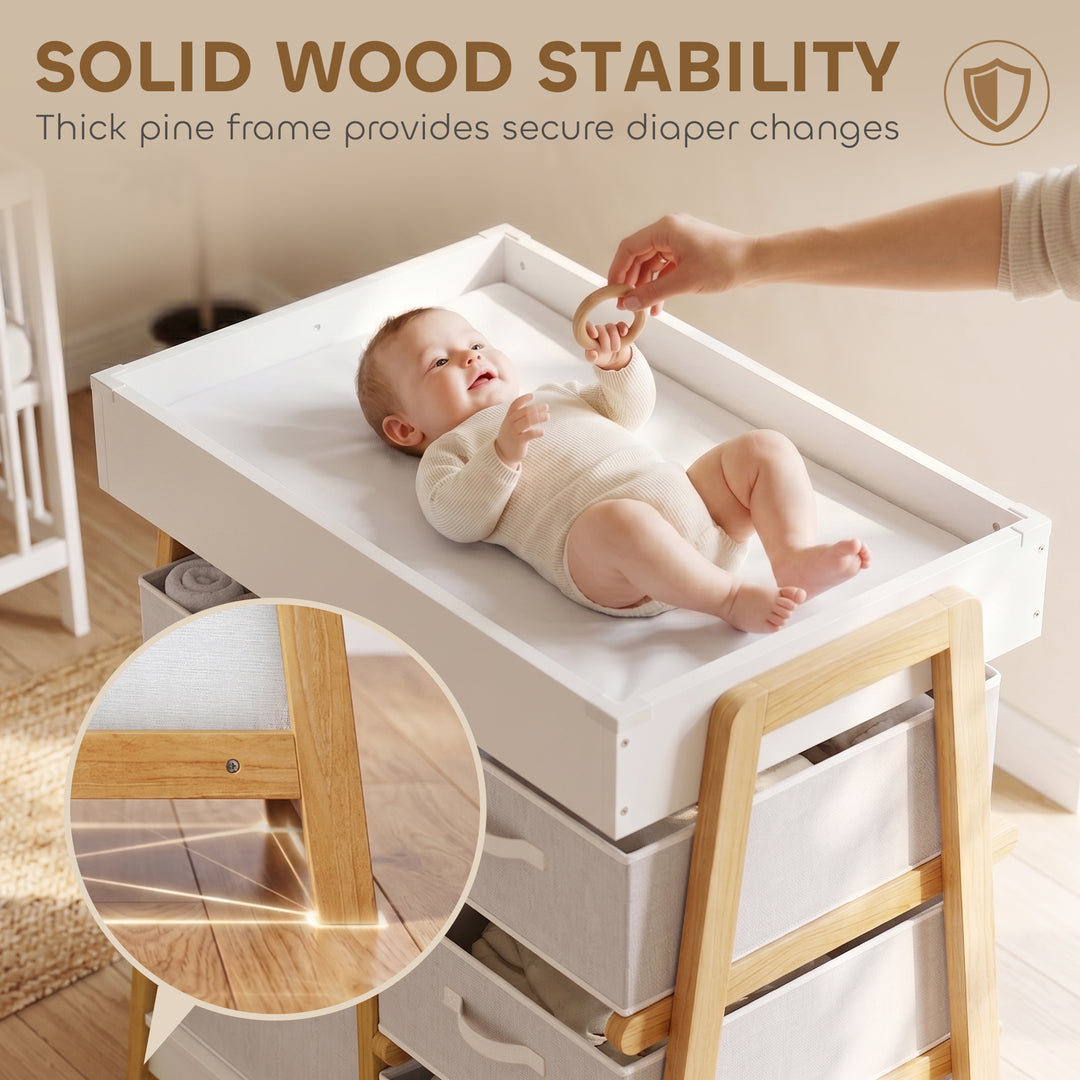 Baby Changing Table, Baby Changing Unit with 3 Drawers, Large Basket a