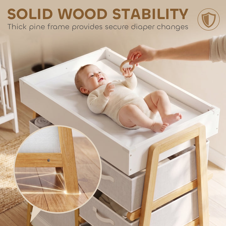 Baby Changing Table, Baby Changing Unit with 3 Drawers, Large Basket a