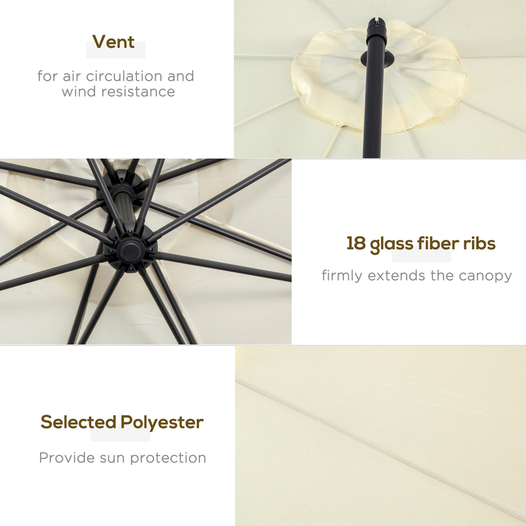 MCL 3 m Parasol Garden Sun Umbrella Banana Hanging Rattan Set Umbrella Cantilever - Cream white