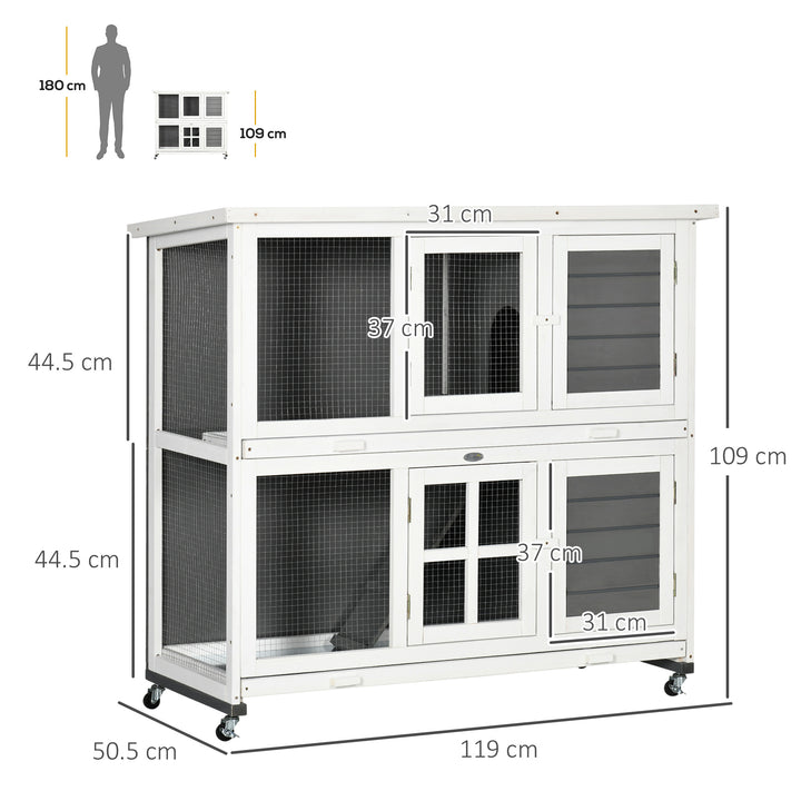Wooden Rabbit Hutch, Two-Tier Guinea Pig Cage, with Removable Tray, Wheels