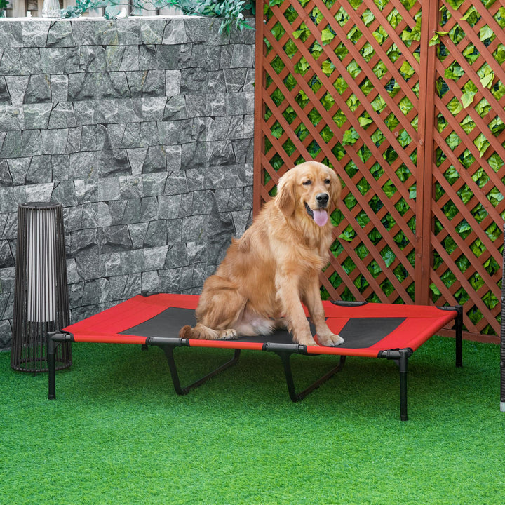 PawHut Elevated Pet Cot: Breathable Mesh Cooling Dog Bed for Indoor & Outdoor Use, X-Large 122x92x23cm, Red | Aosom UK