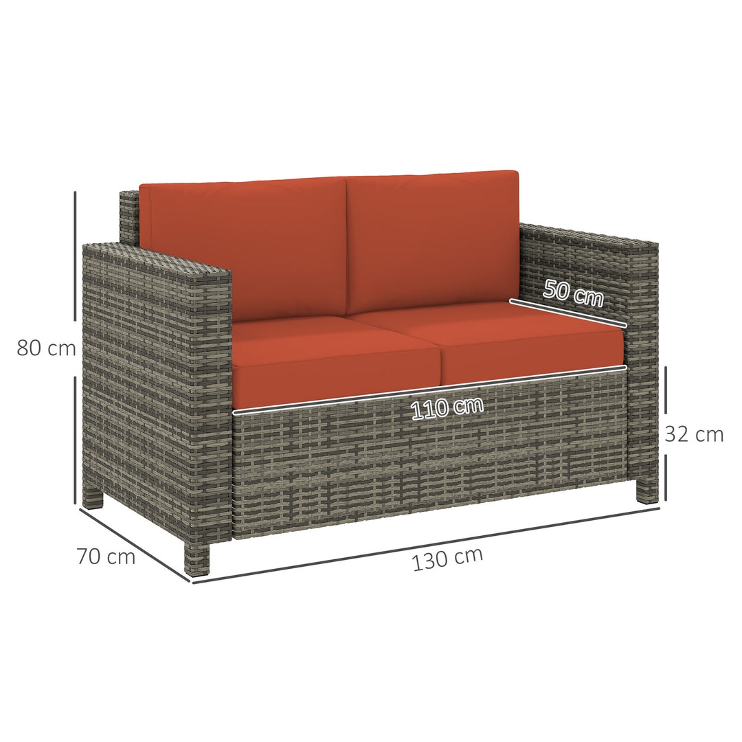Rattan Sofa, 2 Seater Garden Furniture with Soft Padded Cushion and Armrests, Wicker Garden Loveseat for Patio, Grey