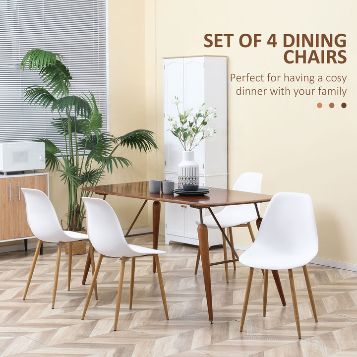 Modern Dining Chairs Set of 4, Kitchen Chairs with Backrest and Steel Legs for Dining Room, Living Room, White