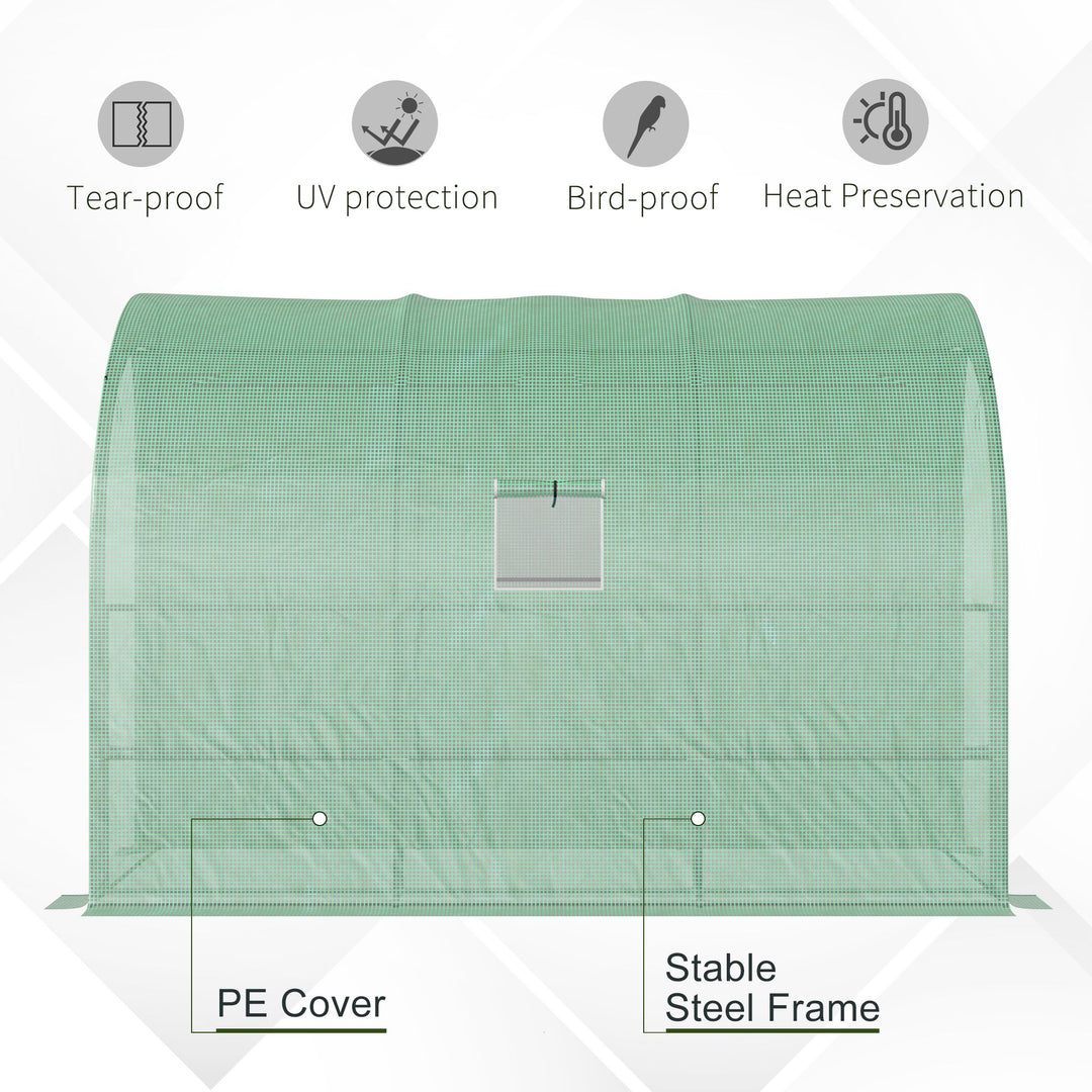 Walk-In Lean to Greenhouse with Windows and Zippered Doors, 2 Tiers 6 Wired Shelves 300L x 150W x 213Hcm Green