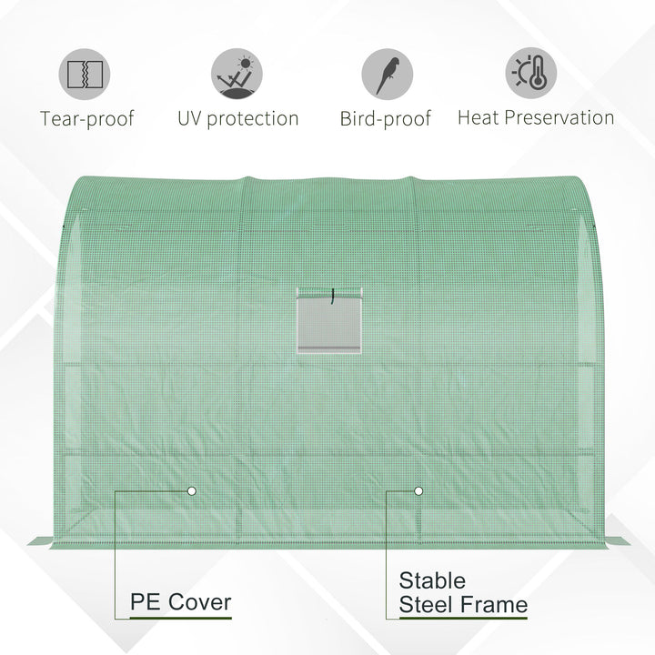 Walk-In Lean to Greenhouse with Windows and Zippered Doors, 2 Tiers 6 Wired Shelves 300L x 150W x 213Hcm Green