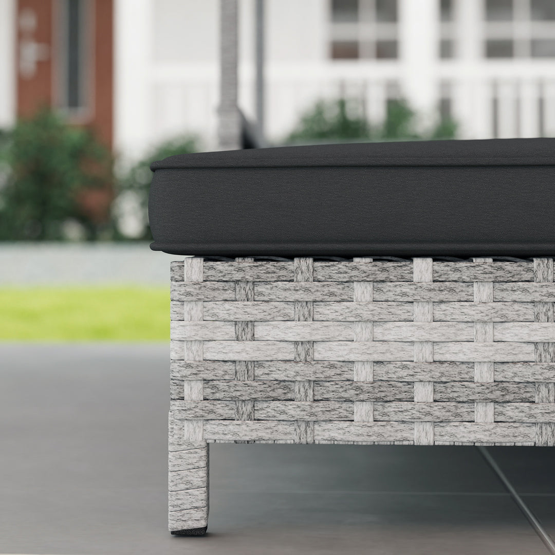 Extendable Elevated Dog Bed, Rattan Dog House, with Water-Resistant Roof, Removable Cushion, Charcoal Grey