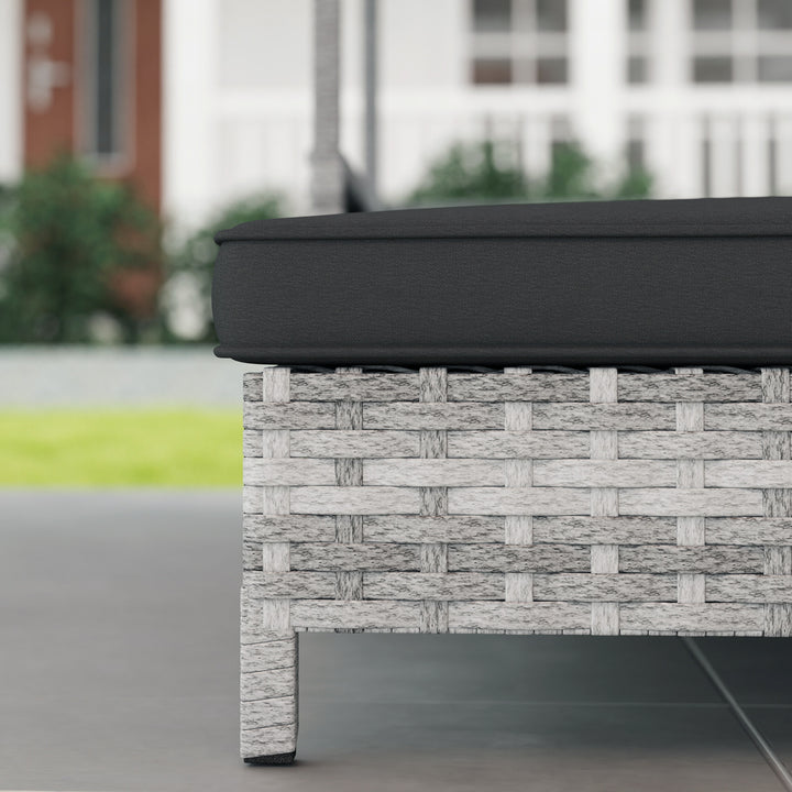 Extendable Elevated Dog Bed, Rattan Dog House, with Water-Resistant Roof, Removable Cushion, Charcoal Grey