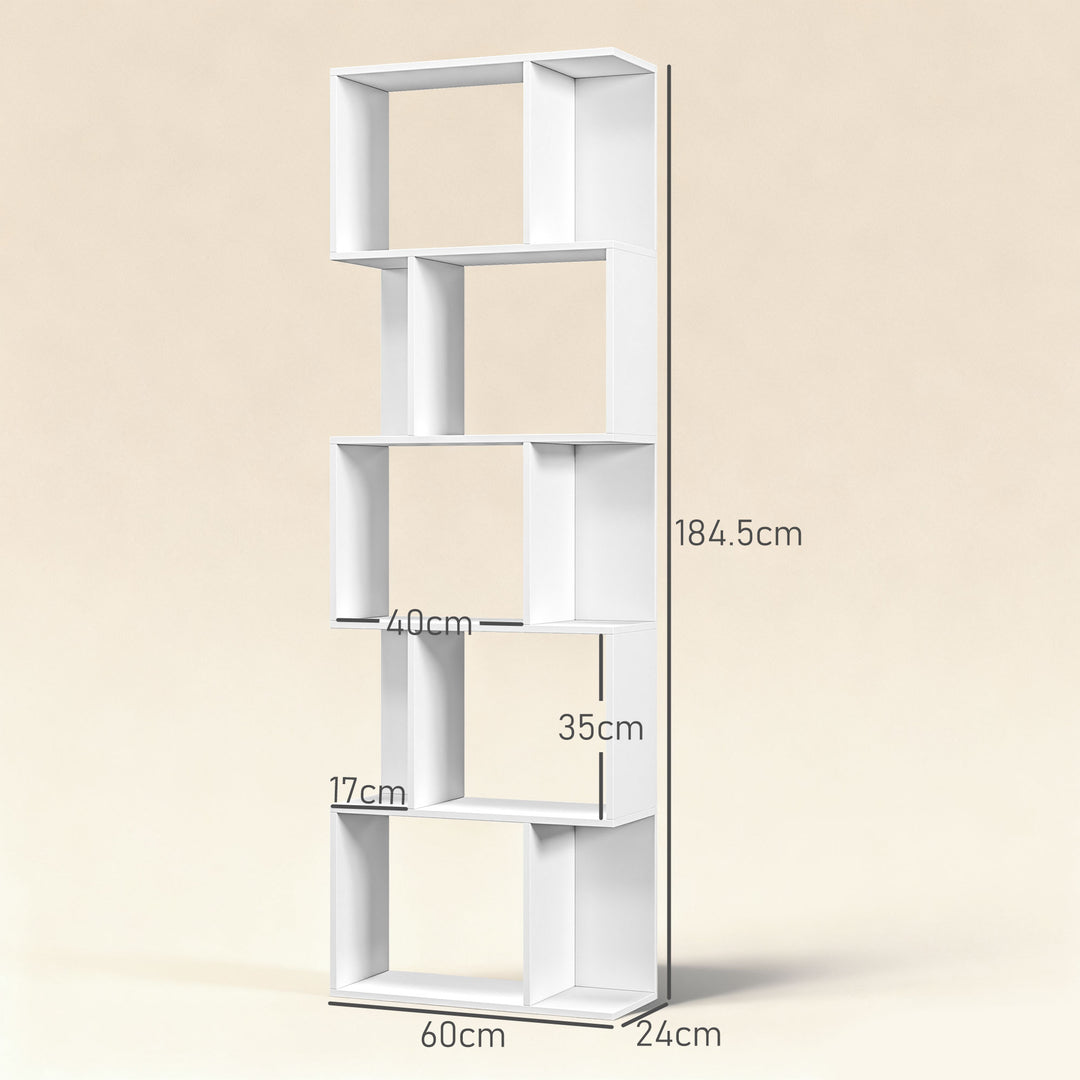 Bookcase, S-Shaped Wooden Bookshelf, 5 Tiers Freestanding Storage Shel