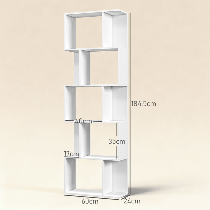 Bookcase, S-Shaped Wooden Bookshelf, 5 Tiers Freestanding Storage Shel