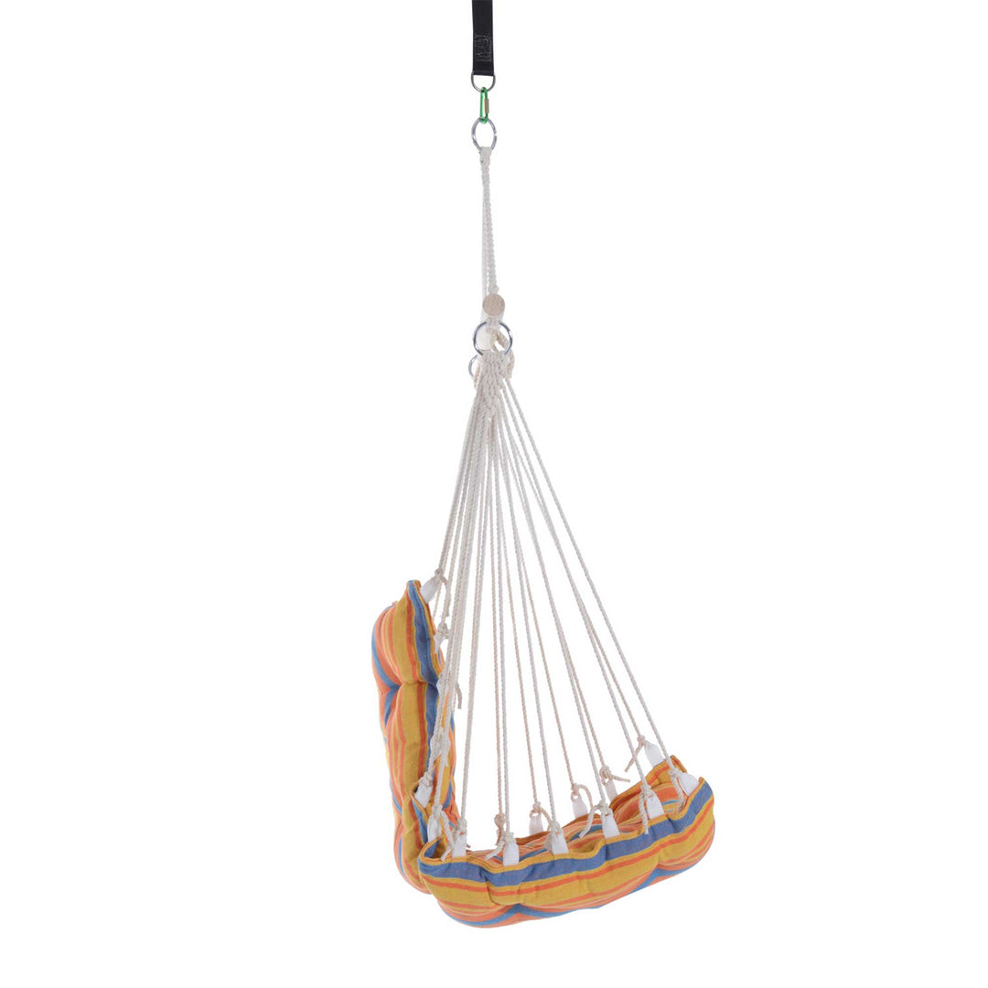 Outdoor Hanging Rope Chair with Soft Padded Seat & Backrest, Garden Hammock Chair with Wooden Support Bar Cotton Cloth, Portable Garden Chair for Patio & Tree, Orange